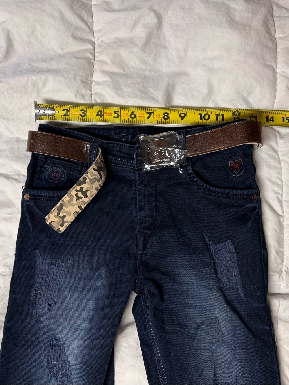 Kids' Dark Blue Distressed Jeans with Brown Belt
